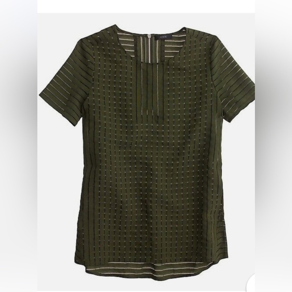 JCREW J. Crew Deep Forest Green Shadow Stripe Blouse SZ 6 - Picture 2 of 7
